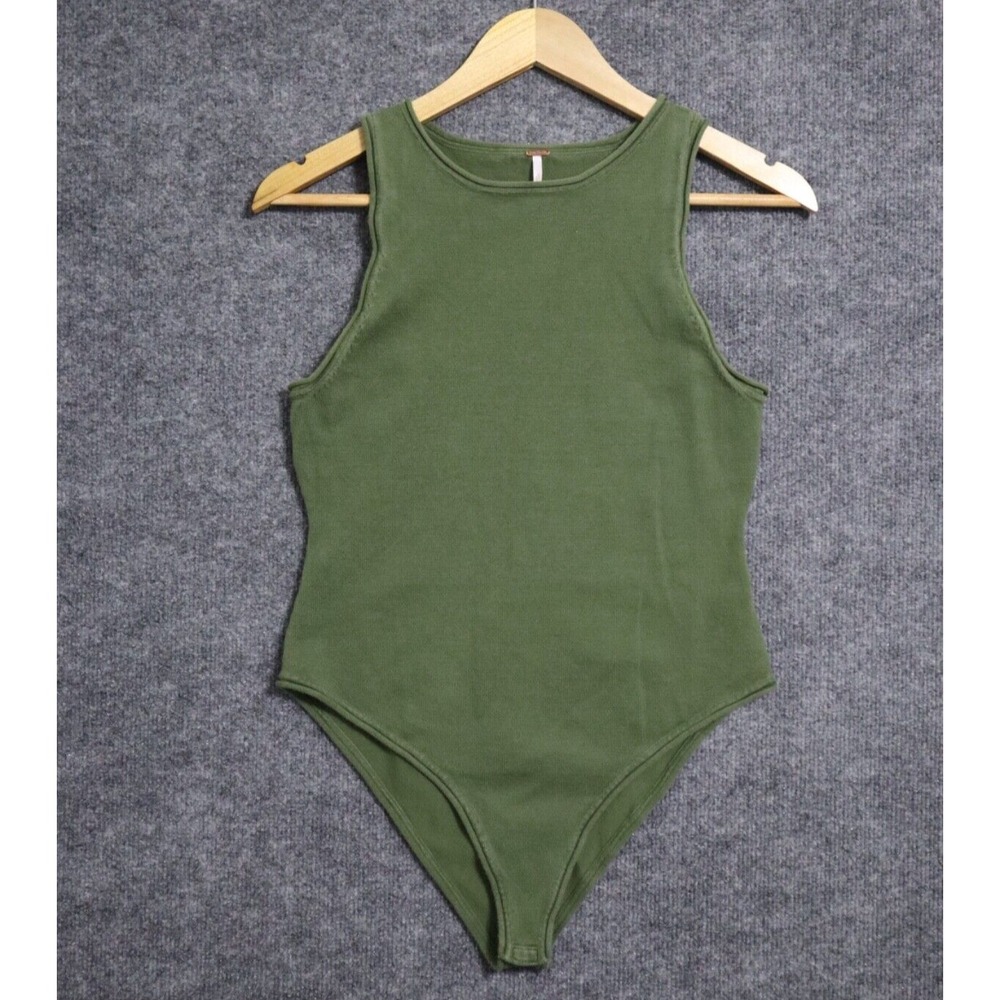 Free People Bodysuit Women Medium Green Tank Round Neck Casual City Athleisure